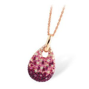 Pink Sapphire & Diamond tear-drop shape pendant in pink gold