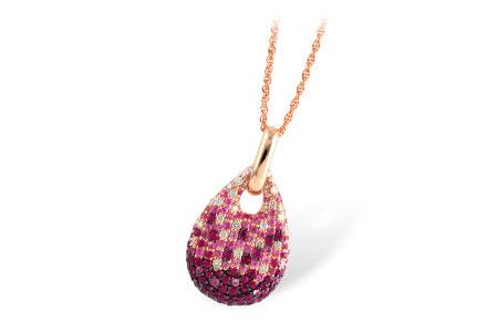 Pink Sapphire & Diamond tear-drop shape pendant in pink gold