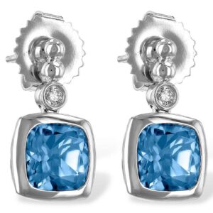 14k White Gold Swiss Blue Topaz & Diamond Accent Earrings