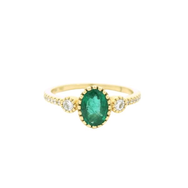 Exquisite 18K Yellow Gold Emerald & Diamond Ring