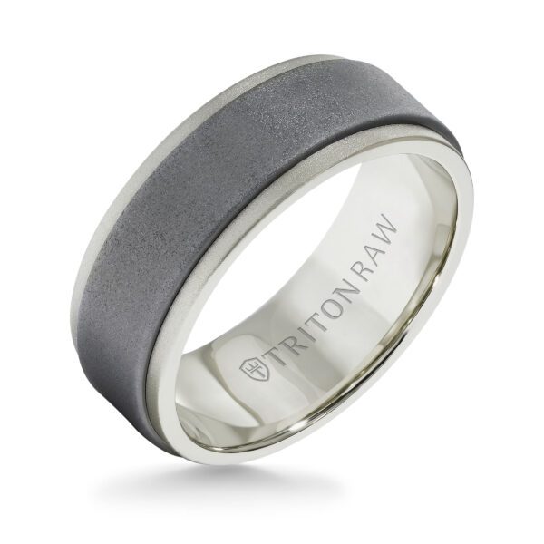 Tungsten Raw and 14K White Gold Ring