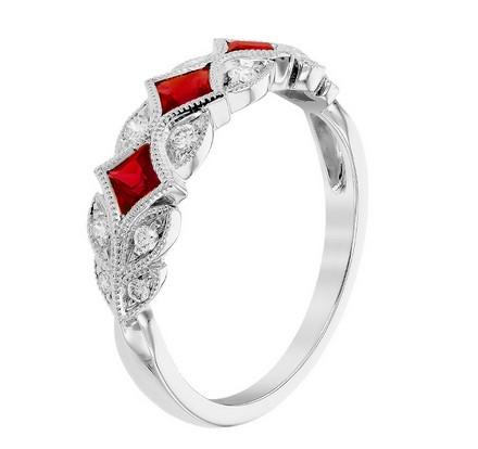 14K White gold Ruby and Diamond Art Deco inspired ring