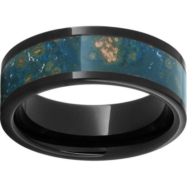 Black Ceramic Band with Copper Inlay blue Patina