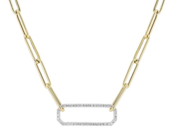 Two-tone gold Paperclip chain, Diamond encrusted link in center