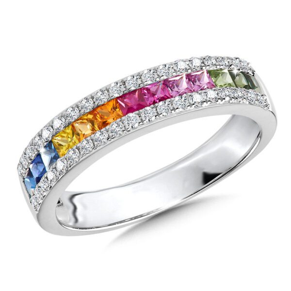 Multi-colored Sapphire and Diamond Ring