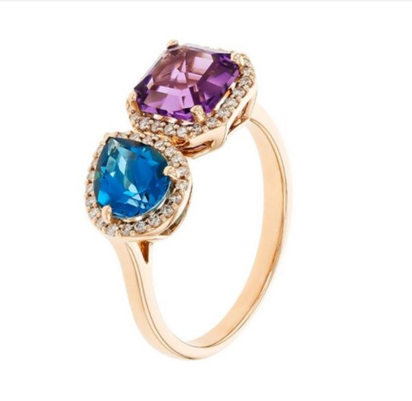 Rose Gold Gemstone and Diamond Ring