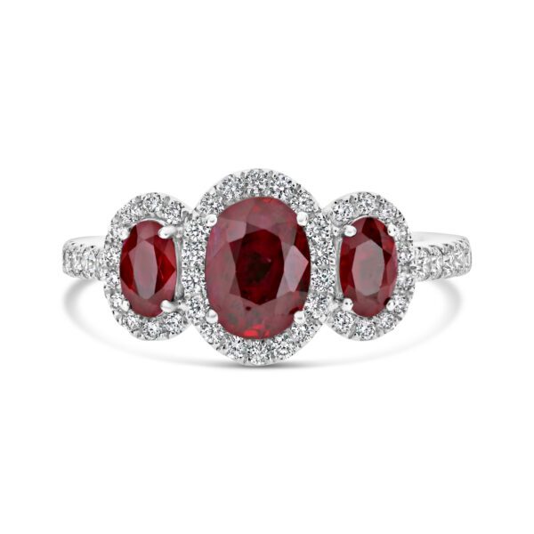 Platinum Three-stone Ruby and Diamond Ring