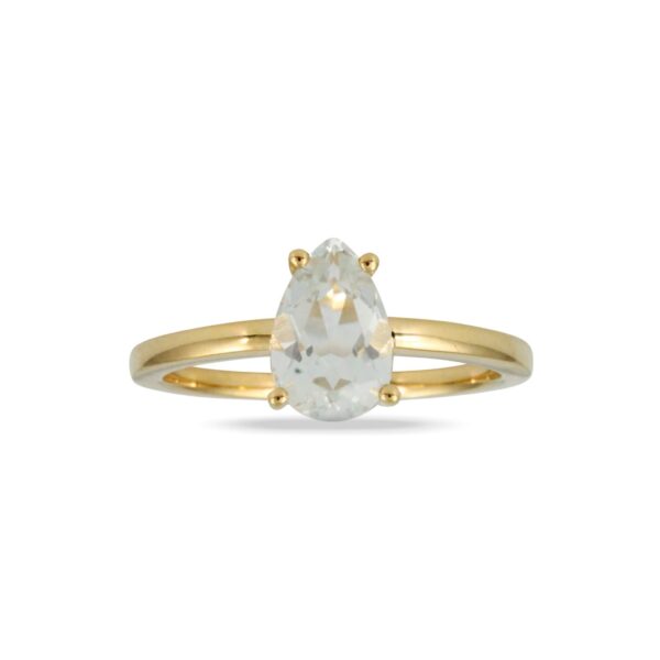 18k Yellow Gold ring with a Pear Shaped White Topaz Set in Four Prongs