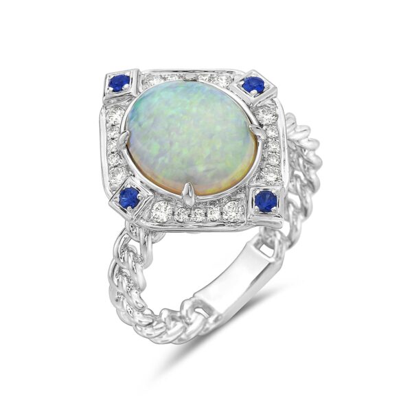 White Gold Art Deco Inspired Opal Ring