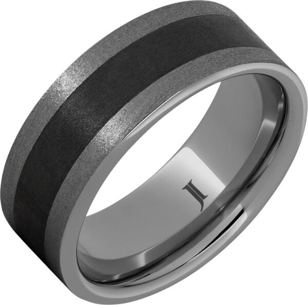 Rugged Tungsten Ring with Black Ceramic Inlay