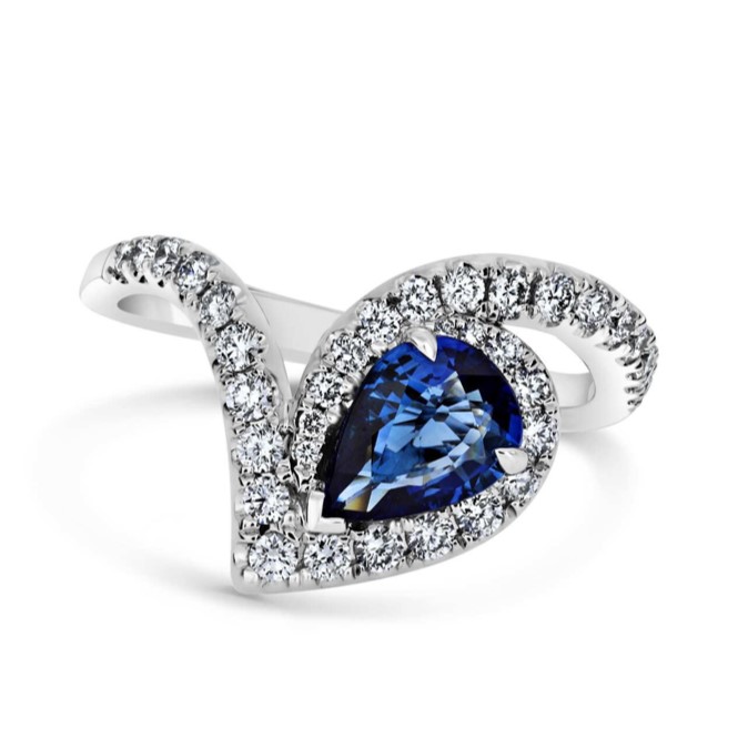 14K WHITE GOLD SAPPHIRE AND DIAMOND ABSTRACT RING