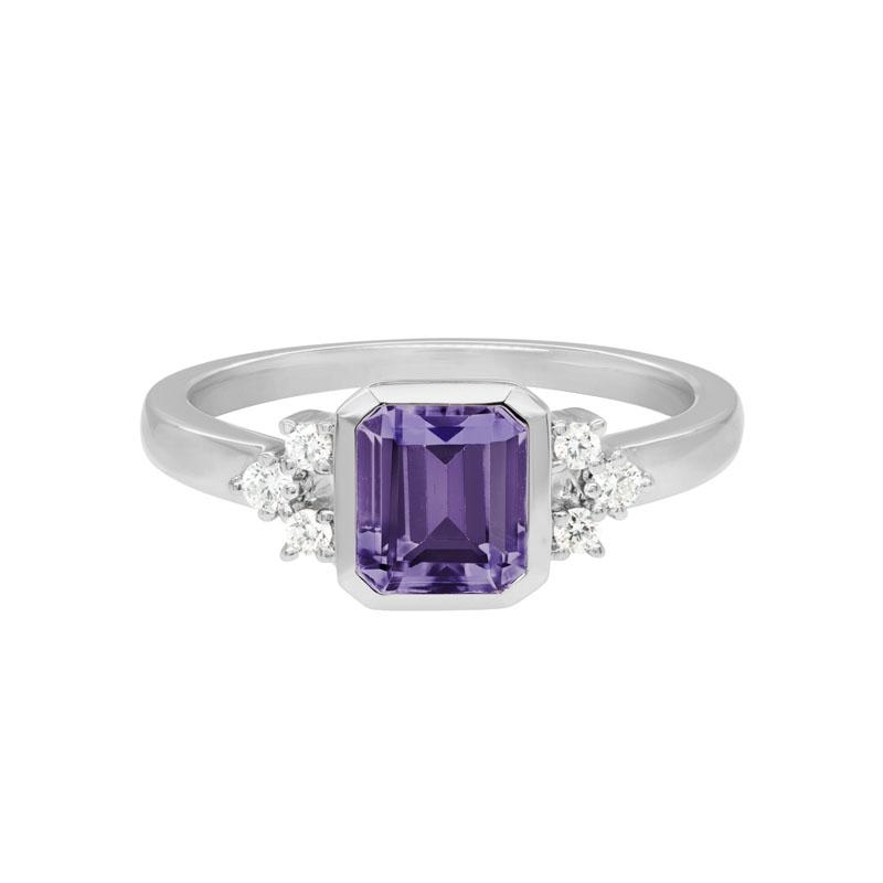 14K WHITE GOLD AMETHYST AND DIAMOND RING