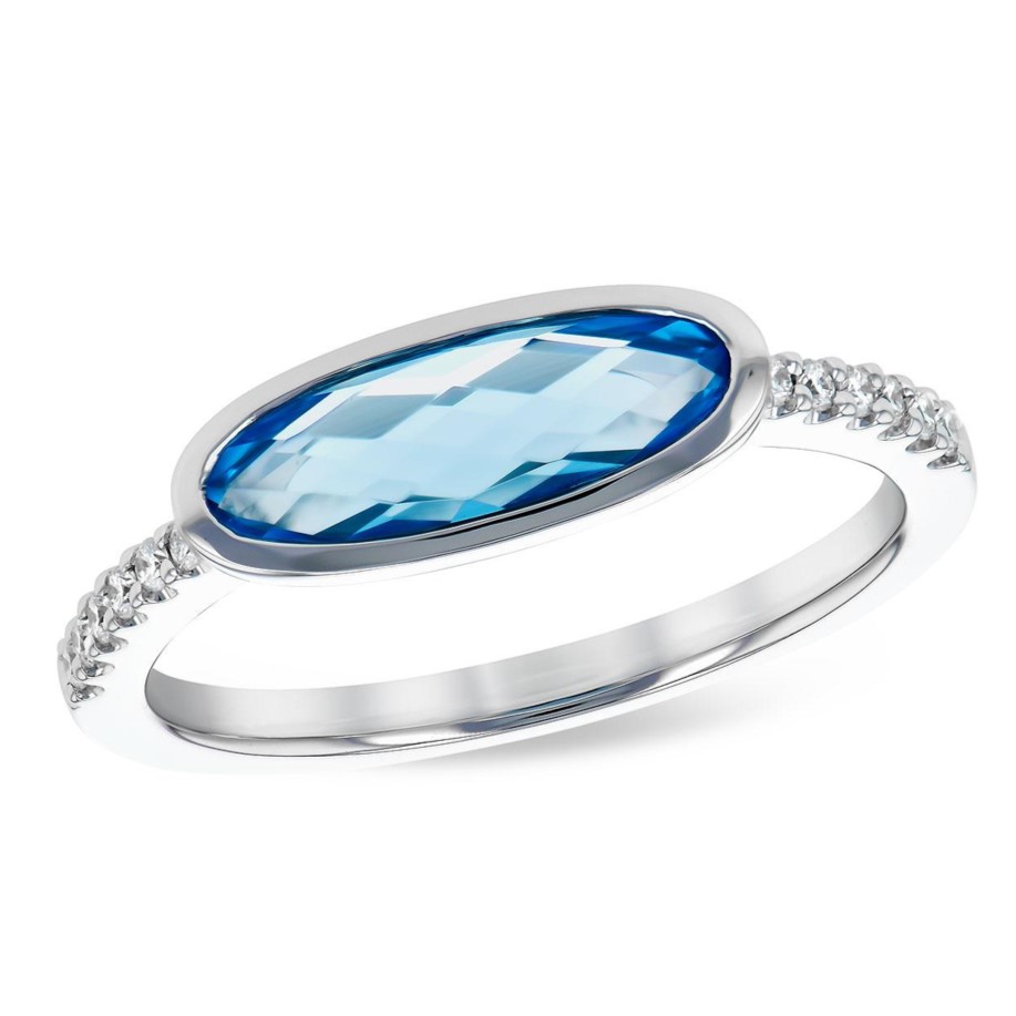 14K WHITE GOLD BLUE TOPAZ AND DIAMOND ACCENTED RING