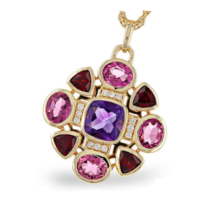 14K YELLOW GOLD AND PINK GEMSTONE PENDANT