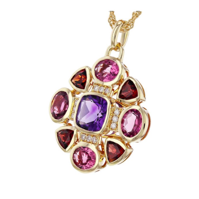 14K YELLOW GOLD AND PINK GEMSTONE PENDANT