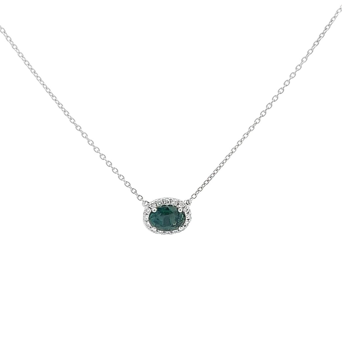 14K WHITE GOLD GREEN SAPPHIRE AND DIAMOND NECKLACE