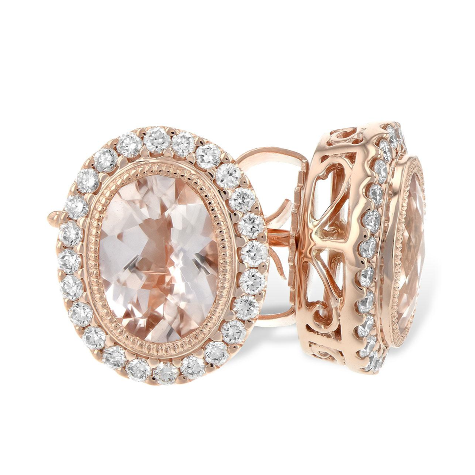 14K ROSE GOLD MORGANITE AND DIAMOND ACCENTED EARRINGS