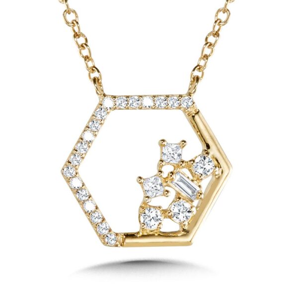 10K YELLOW GOLD HEXAGON PENDANT WITH DIAMOND ACCENTS
