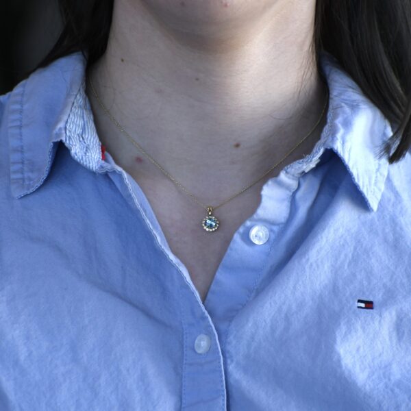 14K Yellow Gold Swiss Blue Topaz and Diamond Pendant - Image 6