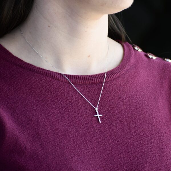 Traditional 14K White Gold Diamond Cross - Image 6