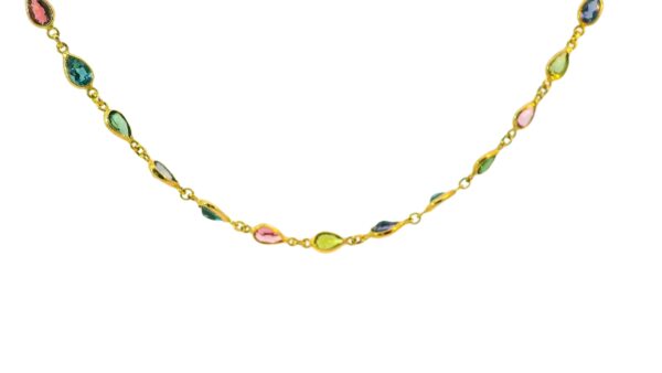 18k Yellow Gold Mixed Pear Shaped Stone Necklace