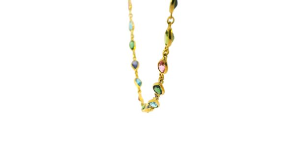 18k Yellow Gold Mixed Pear Shaped Stone Necklace - Image 4