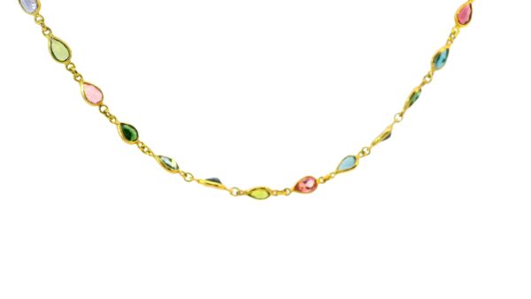 18k Yellow Gold Mixed Pear Shaped Stone Necklace - Image 3