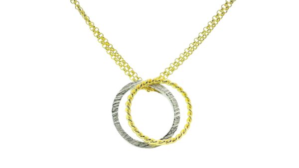 SS and18K Vermeil Interlocking Circle Pendant
