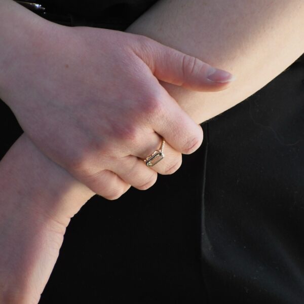 14K Yellow Gold Green Amethyst and Diamond Ring - Image 5