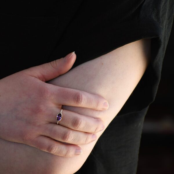 14K Yellow Gold Amethyst and Diamond Ring - Image 5