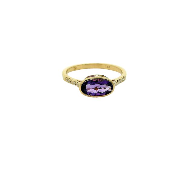 14K Yellow Gold Amethyst and Diamond Ring