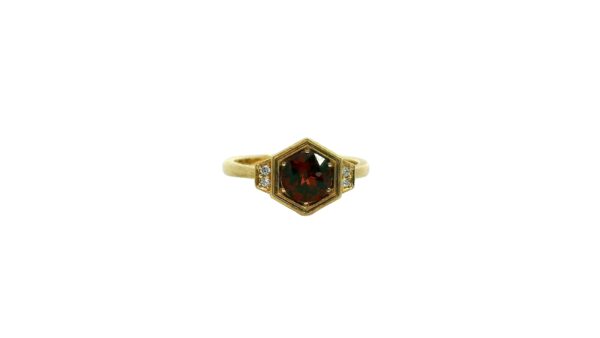14K Yellow Gold Garnet and Diamond Ring