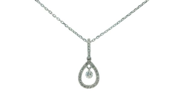 14K White Gold Diamond Pear Pendant