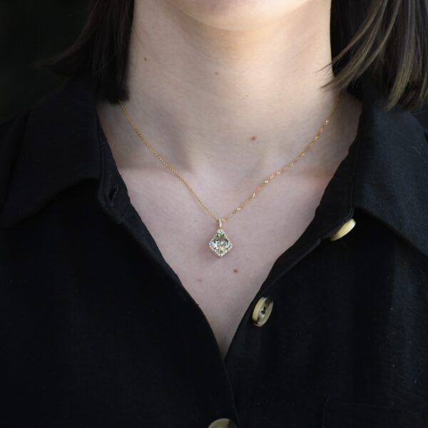 14K Yellow Gold Mint Tourmaline and Diamond Pendant - Image 5