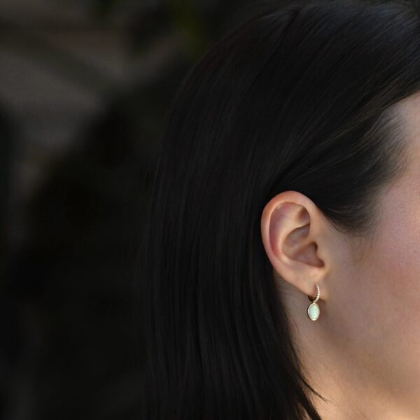 14K Yellow Gold Opal and Diamond Earrings - Image 5