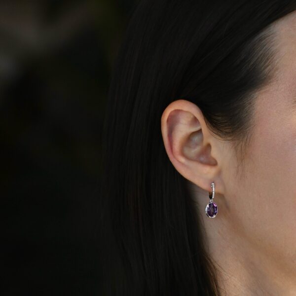 14K White Gold Amethyst and Diamond Earrings - Image 5