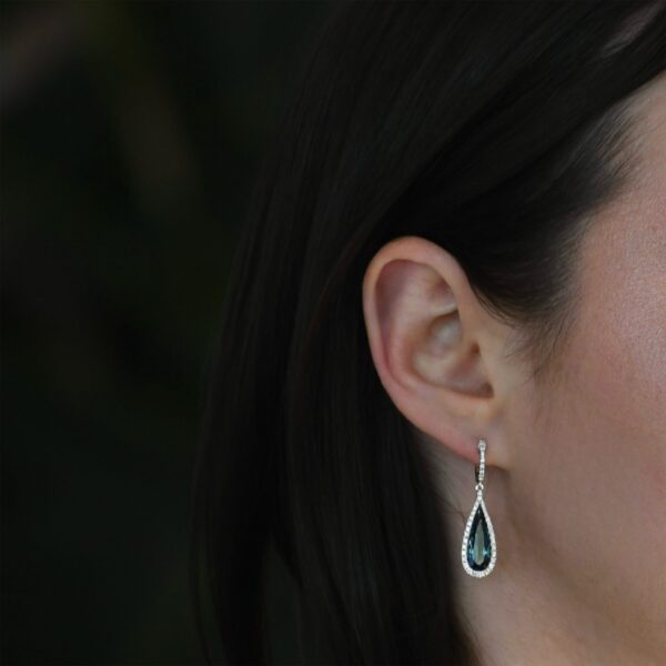 14K White Gold London Blue Topaz and Diamond Earrings - Image 5
