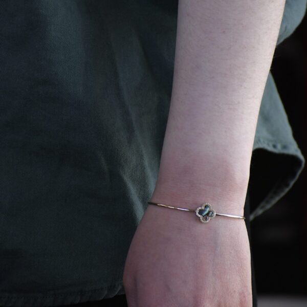14K Yellow Gold Abalone and Diamond Bangle - Image 5