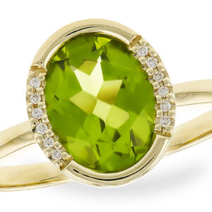 14K Yellow Gold Peridot and Diamond Ring