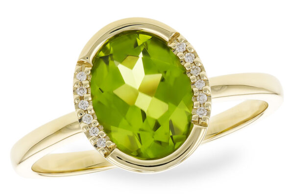 14K Yellow Gold Peridot and Diamond Ring