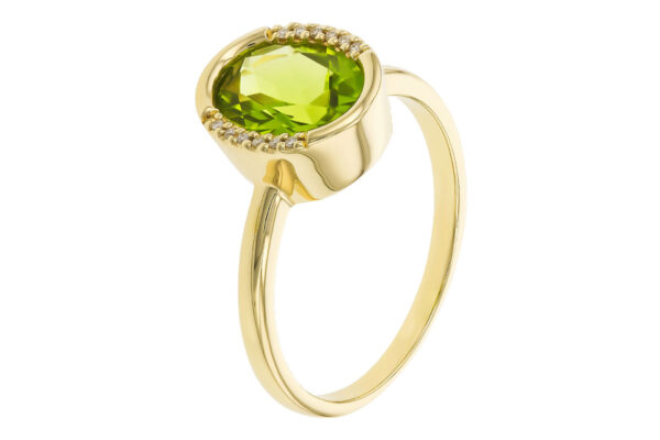 14K Yellow Gold Peridot and Diamond Ring - Image 2