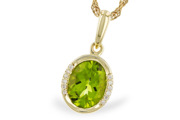14K Yellow Gold Peridot and Diamond Pendant