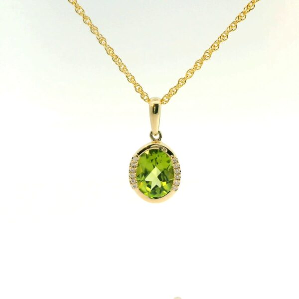 14K Yellow Gold Peridot and Diamond Pendant - Image 2