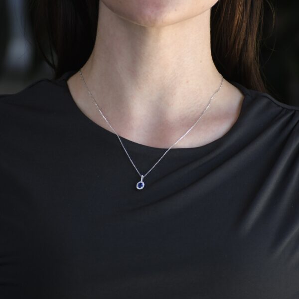 White Gold Sapphire and Diamond Pendant - Image 4