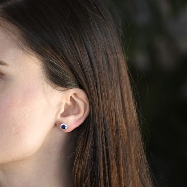 18K White Gold Sapphire and Diamond Studs - Image 5