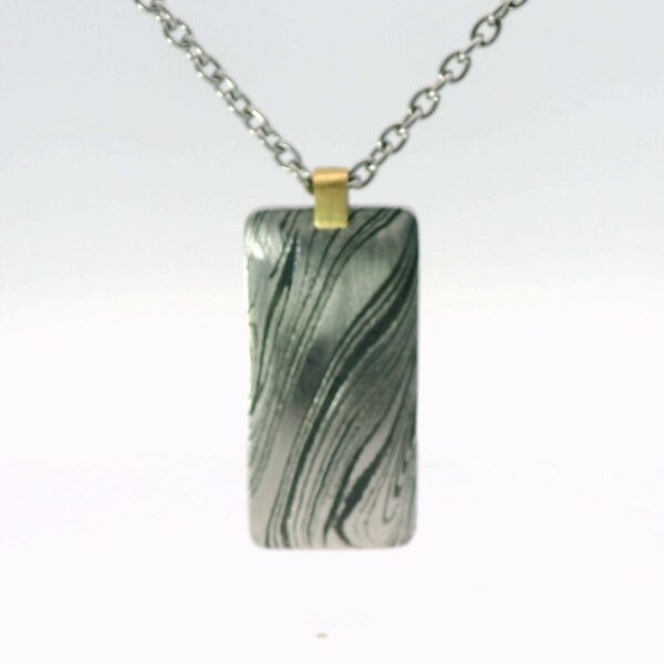 Damascus Steel Dog Tag with 18K Yellow Gold Bail