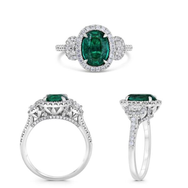 Platinum Emerald and Diamond 3-Stone Ring
