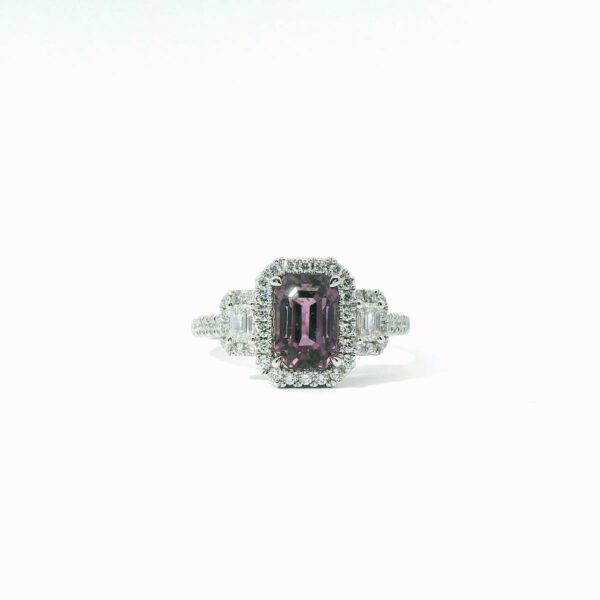 Platinum, Pink-Purple Sapphire and Diamond Ring