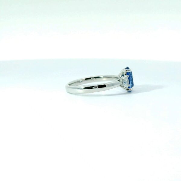 Platinum Sapphire and Diamond 3-Stone Ring - Image 5
