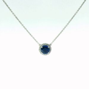 18K White Gold Sapphire and Diamond Pendant